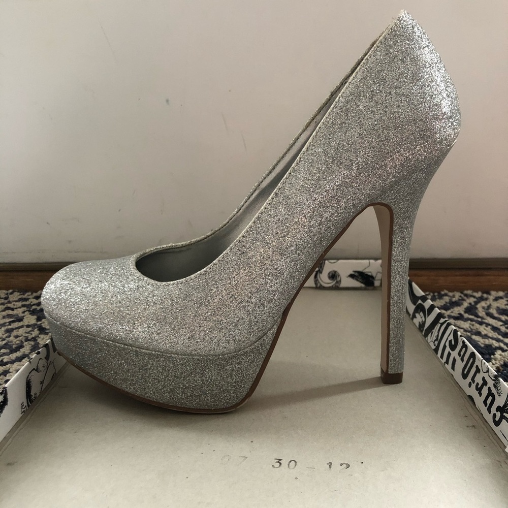 Silver Glitter Platform Heels